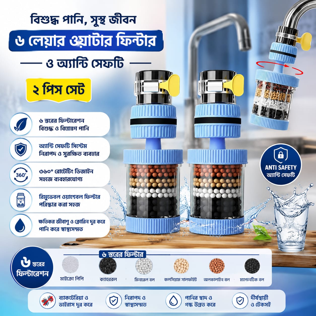 ১ পিছ-Water Filter Tap (৬ লেয়ার) – Original China